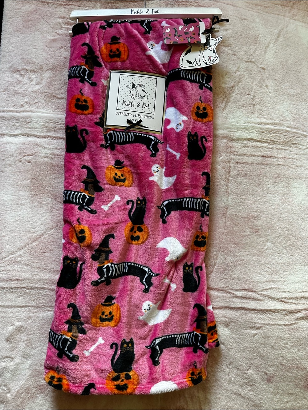 Pink Halloween Plush Throw Blanket with Dachshunds - Pickle & Dot NWT